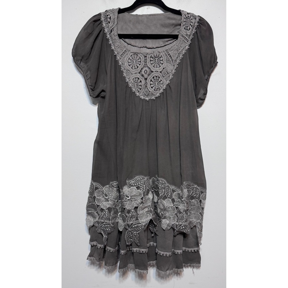 Grey‎ Embroidered Lace Dress Small ? Scandi Cottagecore Coquette Prairie Boho